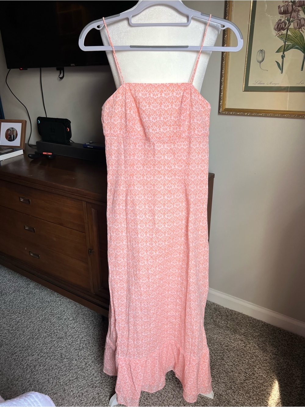 Express Pink Printed Midi Dress with Spaghetti Straps